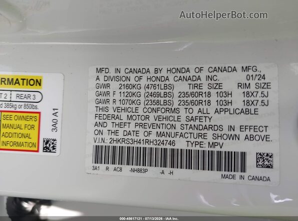 2HKRS3H41RH324746 2024 HONDA CR-V Бежевый Вид подкапотного пространства