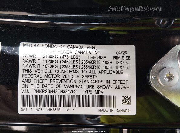 2HKRS3H43TH334752 2026 HONDA CR-V Black Widok komory silnika