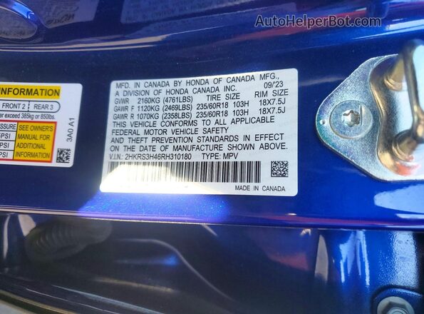 2HKRS3H46RH310180 2024 HONDA CR-V Blue VIN sticker view