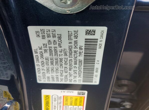 2HKRS3H70TH332807 2026 HONDA CR-V Blue Vista de la etiqueta del VIN