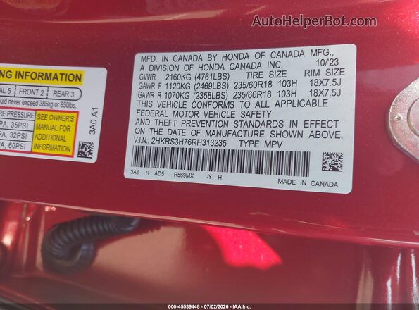 2HKRS3H76RH313235 2024 HONDA CR-V Красный Вид подкапотного пространства