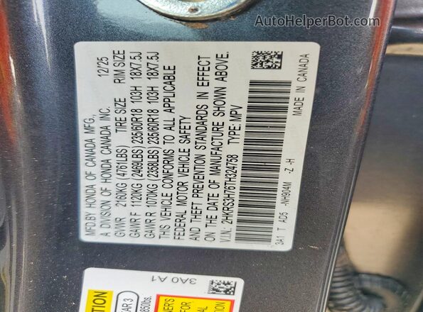 2HKRS3H76TH324758 2026 HONDA CR-V Charcoal VIN կոդի պիտակի տեսք