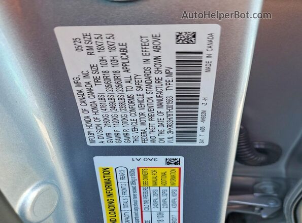 2HKRS3H78TH301563 2026 HONDA CR-V Серебряный Вид наклейки с VIN-кодом