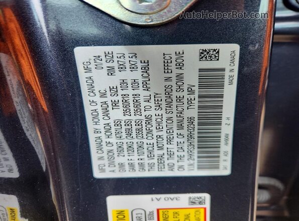 2HKRS3H79RH323466 2024 HONDA CR-V Gray VIN կոդի պիտակի տեսք