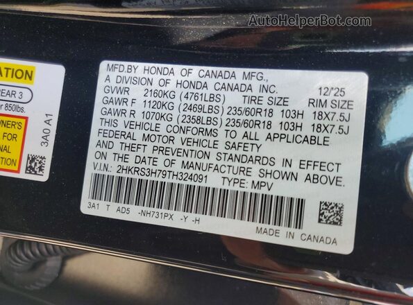 2HKRS3H79TH324091 2026 HONDA CR-V Black VIN sticker view