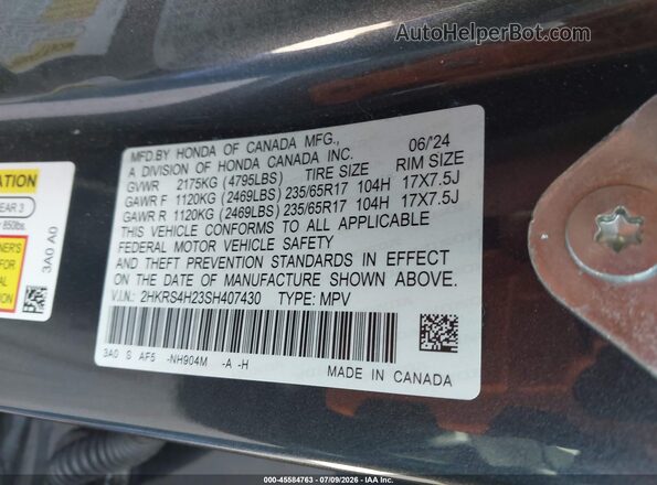 2HKRS4H23SH407430 2025 HONDA CR-V Серый Вид подкапотного пространства
