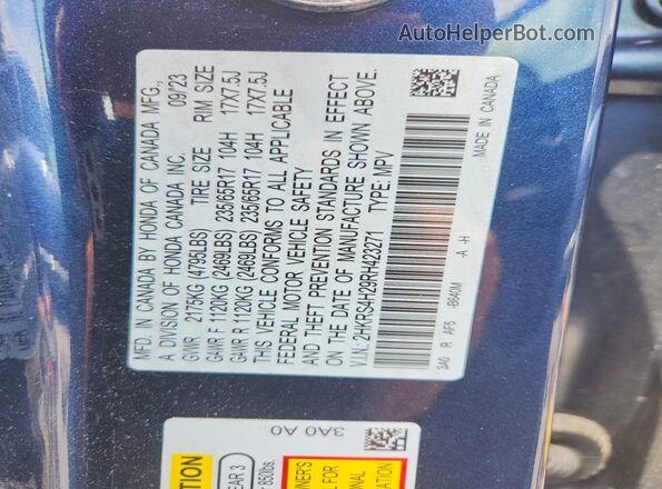 2HKRS4H29RH423271 2024 HONDA CR-V Black VIN კოდის სტიკერის ხედი
