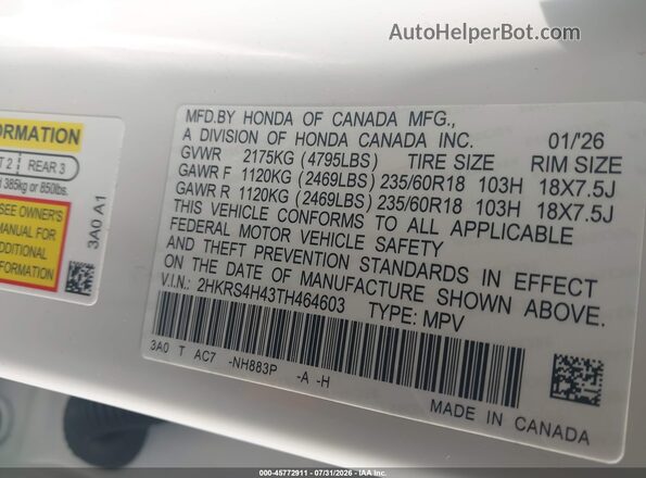 2HKRS4H43TH464603 2026 HONDA CR-V Белый Вид подкапотного пространства