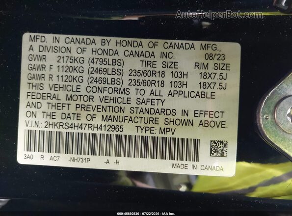 2HKRS4H47RH412965 2024 HONDA CR-V Black Вид підкапотного простору