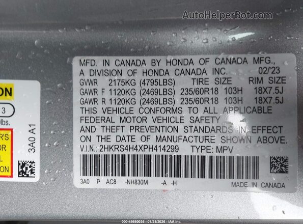 2HKRS4H4XPH414299 2023 HONDA CR-V Silver Widok komory silnika