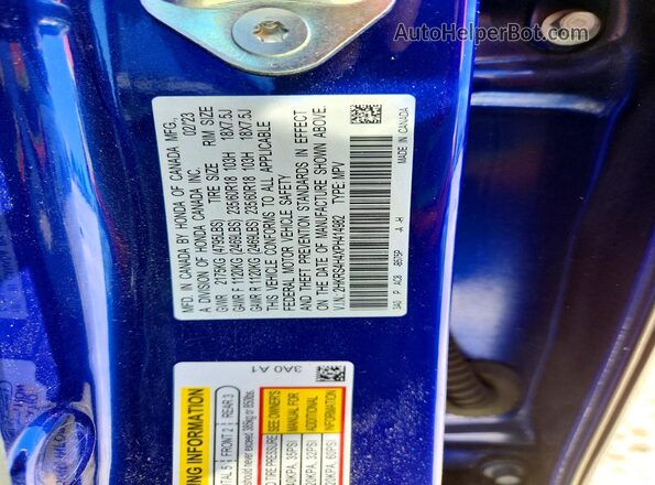 2HKRS4H4XPH414982 2023 HONDA CR-V Blue VIN sticker view