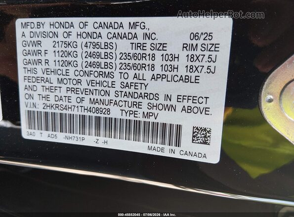 2HKRS4H71TH408928 2026 HONDA CR-V Black Շարժիչի բաժամունքի տեսք