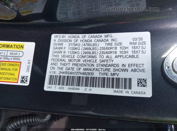 2HKRS4H72TH482830 2026 HONDA CR-V Gray Շարժիչի բաժամունքի տեսք