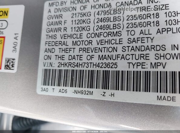 2HKRS4H73TH423625 2026 HONDA CR-V Silver Շարժիչի բաժամունքի տեսք
