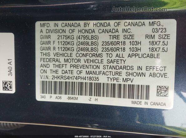 2HKRS4H74PH418035 2023 HONDA CR-V Blue Вид підкапотного простору