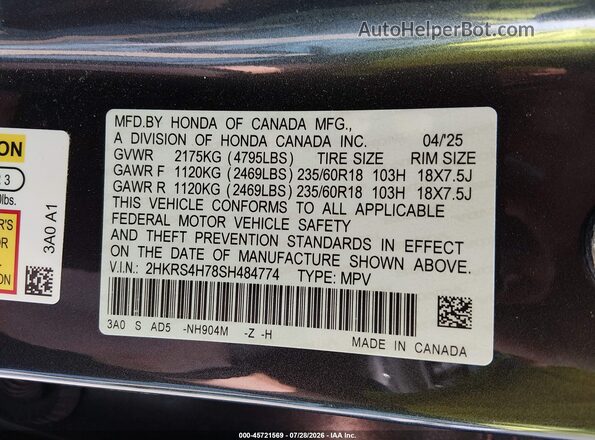 2HKRS4H78SH484774 2025 HONDA CR-V Gray Engine compartment view
