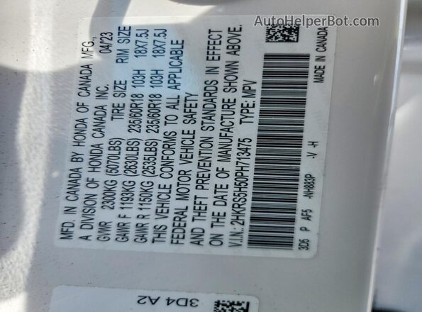 2HKRS5H50PH713475 2023 HONDA CR-V Белый Вид наклейки с VIN-кодом