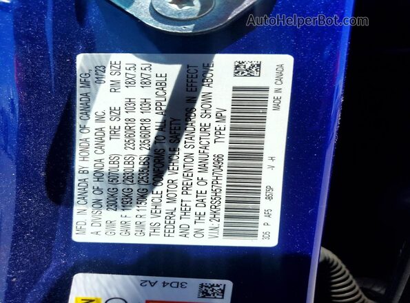 2HKRS5H57PH704966 2023 HONDA CR-V Blue Vista de la etiqueta del VIN