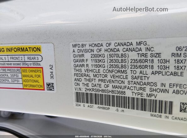 2HKRS6H86SH803688 2025 HONDA CR-V White Widok komory silnika