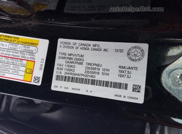 2HKRS6H97PH201463 2023 HONDA CR-V Black VIN կոդի պիտակի տեսք