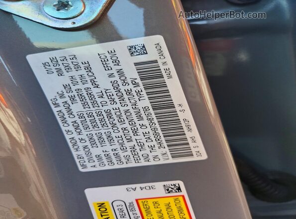 2HKRS6H97SH816765 2025 HONDA CR-V Gray Widok naklejki z numerem VIN