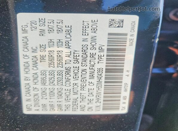 2HKRW1H50MH404355 2021 HONDA CR-V Black VIN կոդի պիտակի տեսք