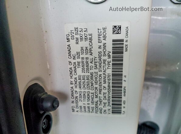 2HKRW1H55MH416761 2021 HONDA CR-V White Vista de la etiqueta del VIN