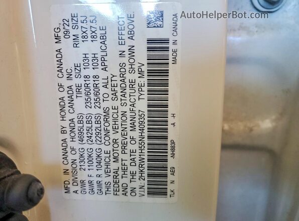 2HKRW1H55NH409357 2022 HONDA CR-V White VIN sticker view