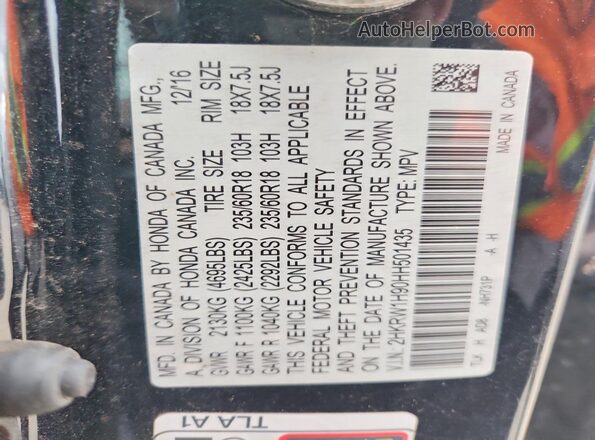 2HKRW1H90HH501435 2017 HONDA CR-V Black VIN sticker view
