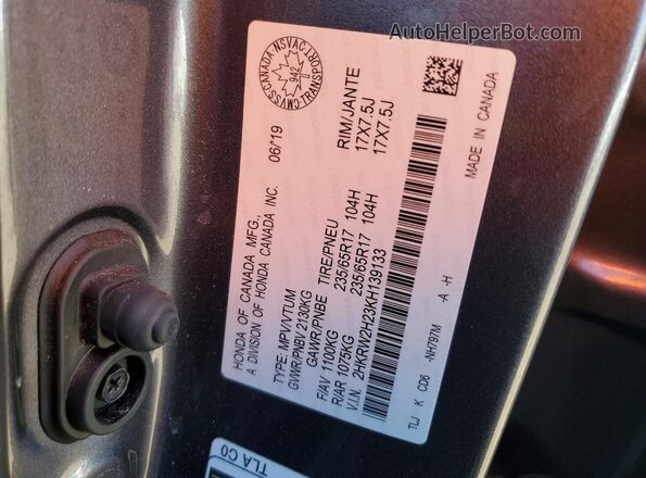 2HKRW2H23KH139133 2019 HONDA CR-V Charcoal VIN sticker view