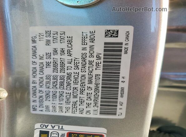 2HKRW2H29NH611078 2022 HONDA CR-V Серый Вид наклейки с VIN-кодом