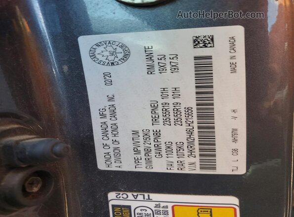 2HKRW2H46LH215656 2020 HONDA CR-V Gray VIN კოდის სტიკერის ხედი
