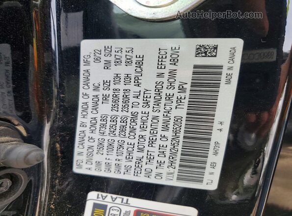2HKRW2H52NH652050 2022 HONDA CR-V Black VIN կոդի պիտակի տեսք