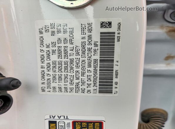 2HKRW2H54MH652968 2021 HONDA CR-V Белый Вид наклейки с VIN-кодом