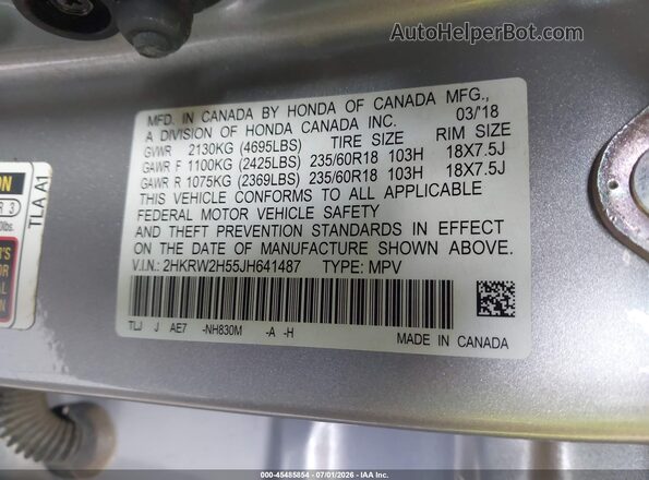 2HKRW2H55JH641487 2018 HONDA CR-V Silver Vista del compartimento del motor