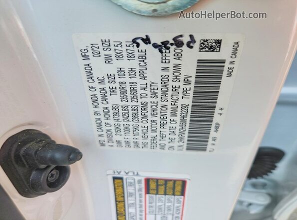 2HKRW2H55MH632292 2021 HONDA CR-V White Панорамний вид салону 360°