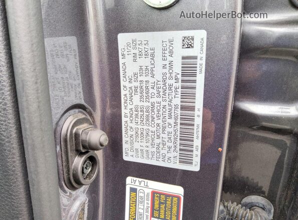2HKRW2H57MH607765 2021 HONDA CR-V Gray VIN sticker view