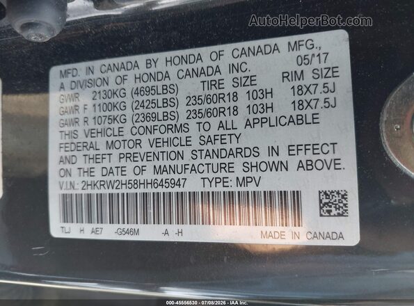 2HKRW2H58HH645947 2017 HONDA CR-V Black Vista del compartimento del motor