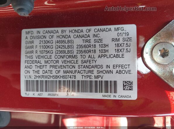2HKRW2H58KH607478 2019 HONDA CR-V Оранжевый Вид подкапотного пространства
