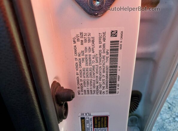 2HKRW2H58MH653931 2021 HONDA CR-V White Widok naklejki z numerem VIN