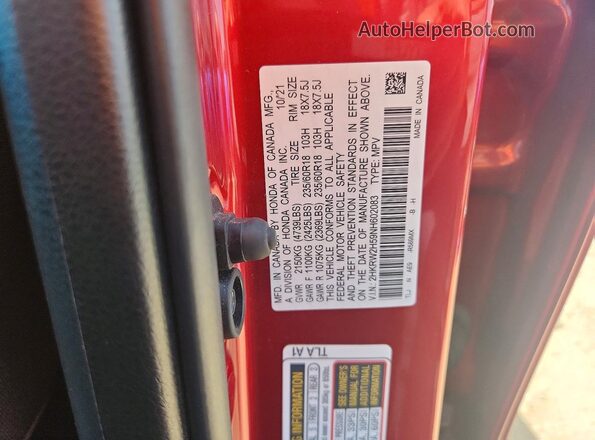 2HKRW2H59NH602083 2022 HONDA CR-V Красный Вид подкапотного пространства