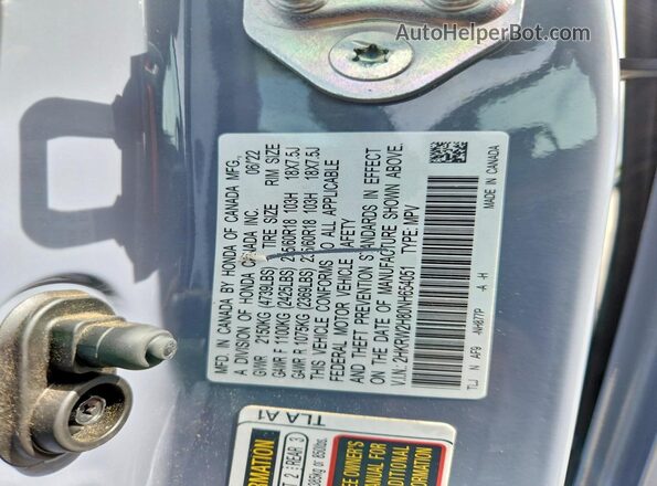2HKRW2H80NH654051 2022 HONDA CR-V Blue Панорамний вид салону 360°