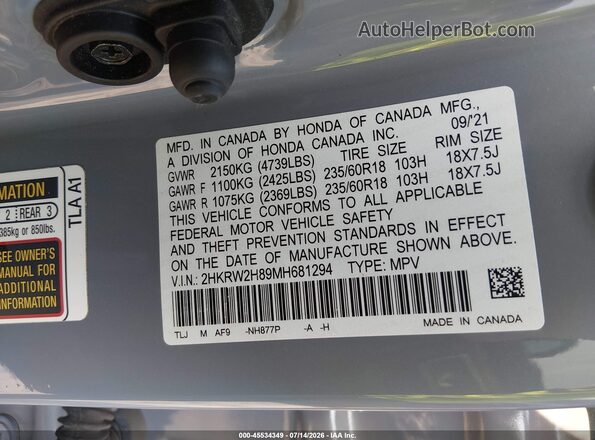 2HKRW2H89MH681294 2021 HONDA CR-V Серый Вид подкапотного пространства