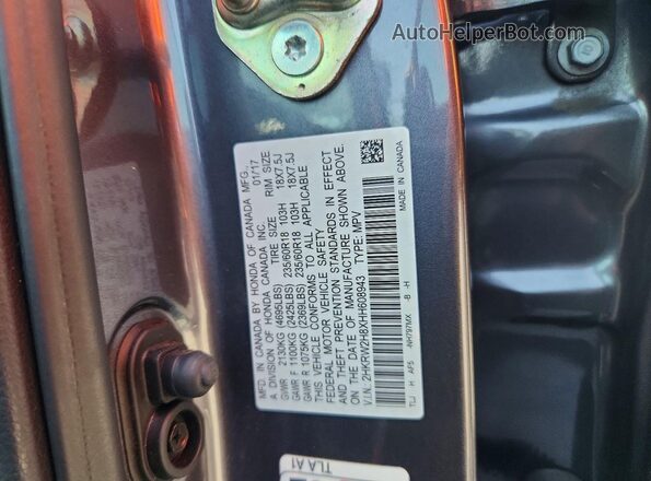 2HKRW2H8XHH608943 2017 HONDA CR-V Gray VIN sticker view