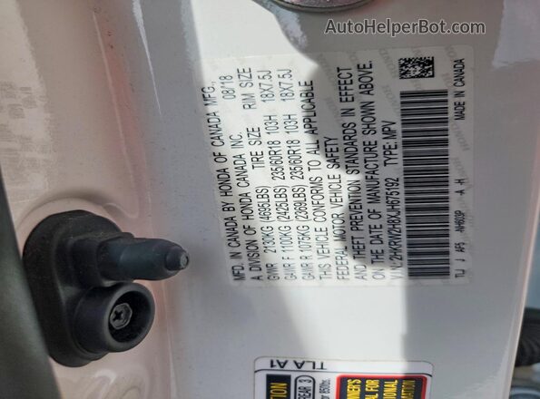 2HKRW2H8XJH675192 2018 HONDA CR-V White Vista del compartimento del motor