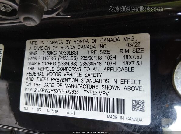 2HKRW2H8XNH632638 2022 HONDA CR-V Black Вид підкапотного простору