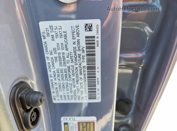 2HKRW2H90MH678728 2021 HONDA CR-V Gray VIN sticker view