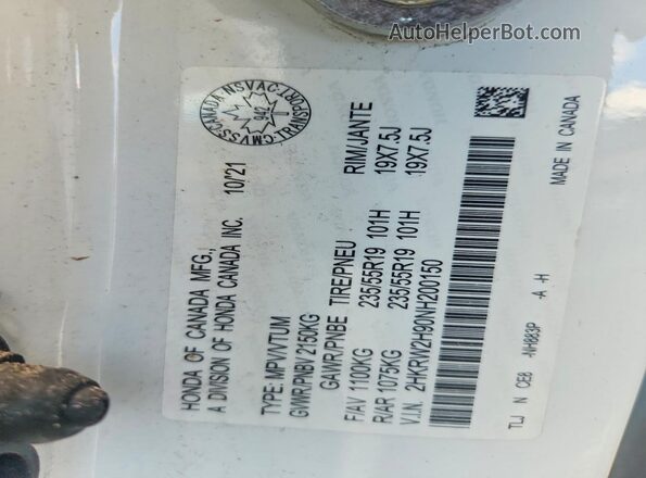 2HKRW2H90NH200150 2022 HONDA CR-V Белый Вид наклейки с VIN-кодом