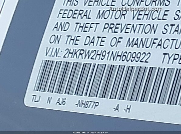 2HKRW2H91NH609922 2022 HONDA CR-V Gray ძრავის განყოფილების ხედი