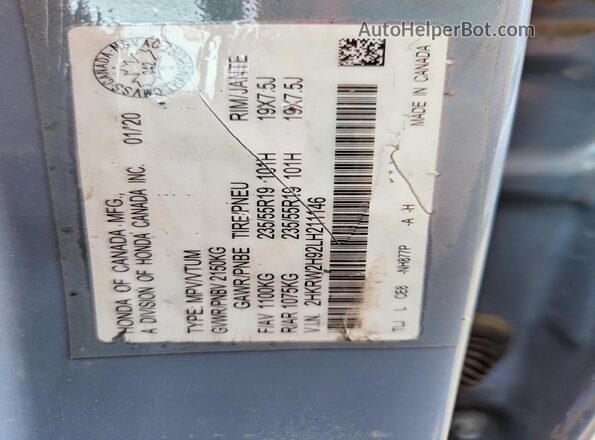 2HKRW2H92LH211146 2020 HONDA CR-V Blue VIN sticker view